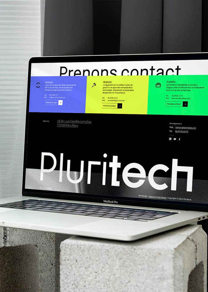 Site Pluritech sur ordinateur portable